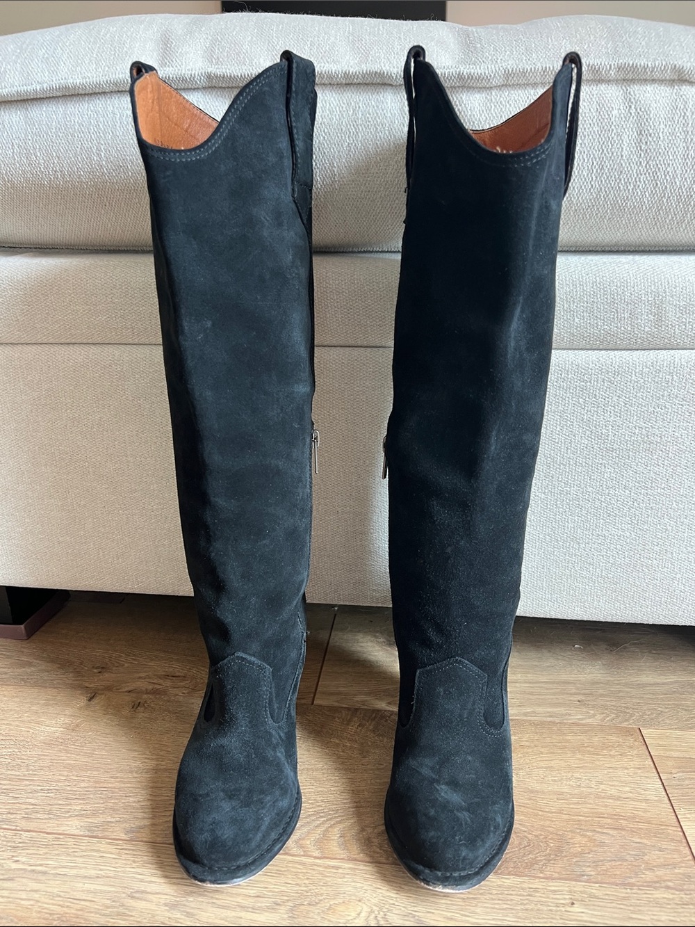 Frye Black Suede Knee High Western Riding Boots Heeled Size 6.5